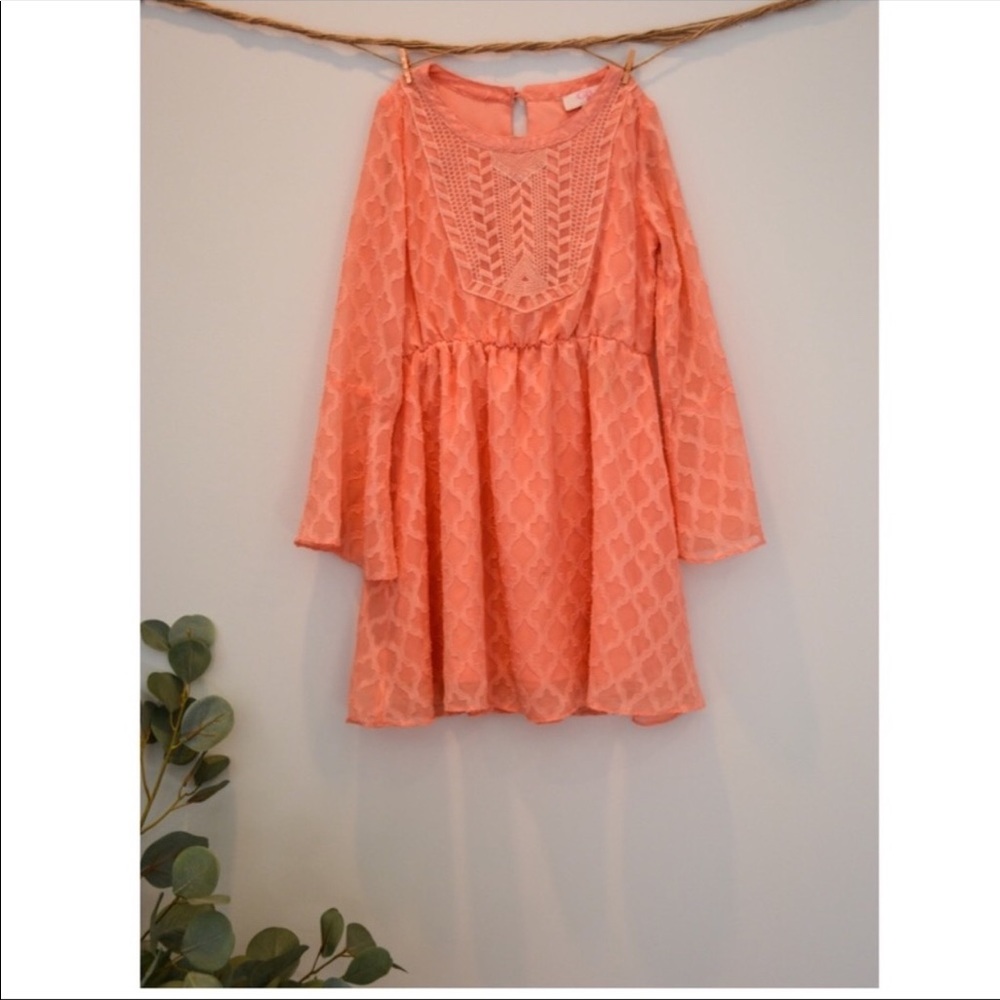 GB Girl Boho Pink Lace long Sleeve Dress S: Small
